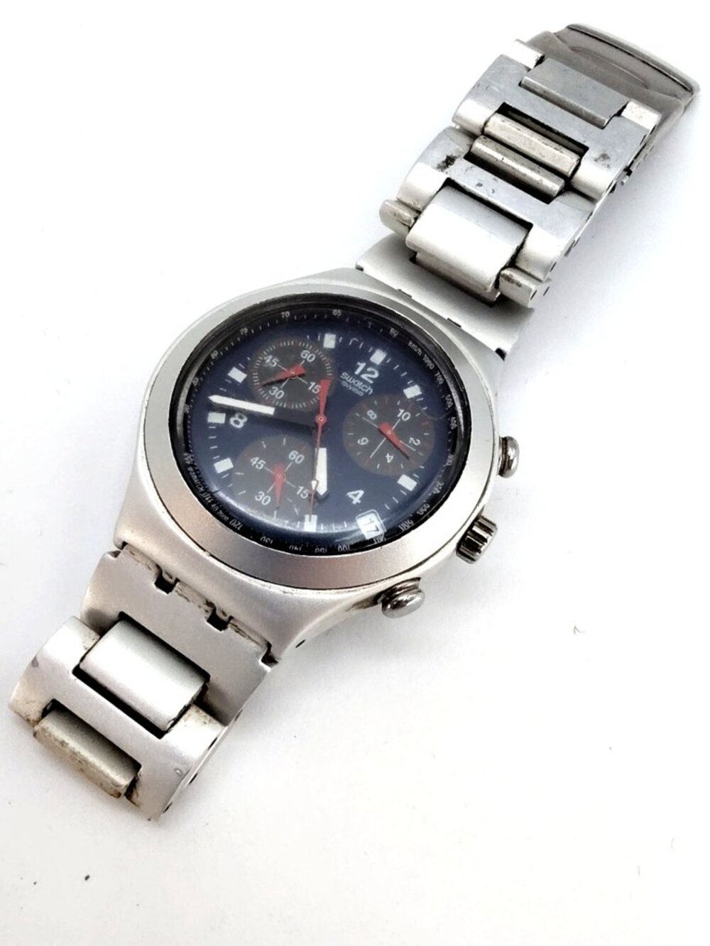 Swatch Irony Chronograph Swiss Made Watch Dark Blue Dial Runs New Battery